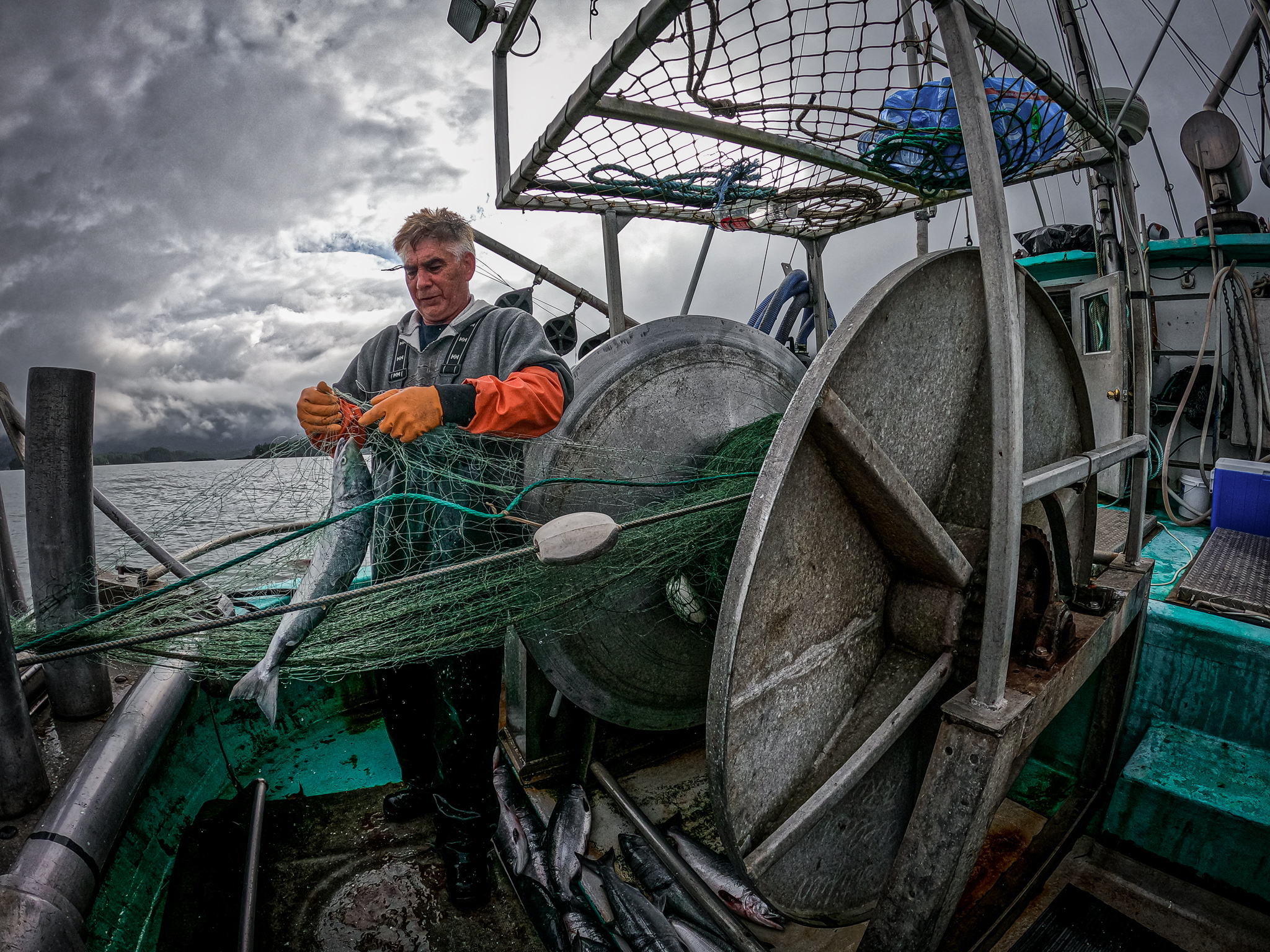 Glen Wesley, a fisherman from Lax Kw'alaams aboard his vessel the Helen H, during the Skeena sockeye opening.
